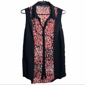 FYLO womens loose fit long sleeveless button patterned blouse Sz L